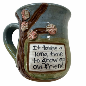UNCOMMON GOODS Handmade Ceramic Stoneware Mug “Old Friends” Green Blue Mudworks